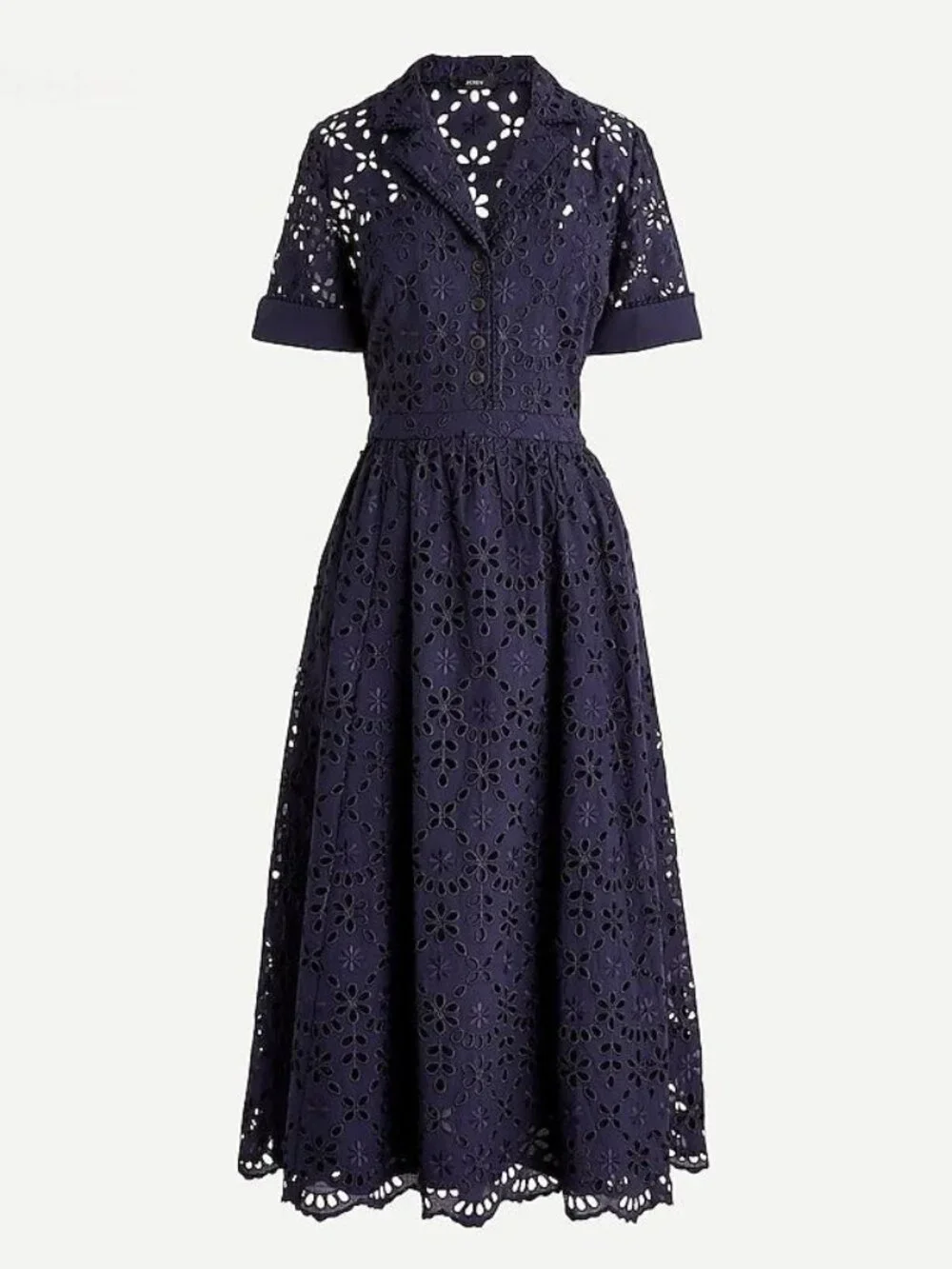 NWT J.Crew Short-sleeve A-line in Navy Blue Embroidered Eyelet Dress 8